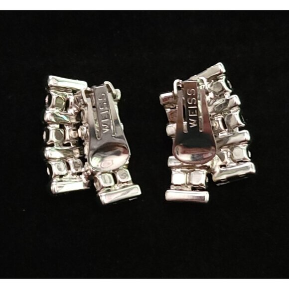 Vintage Weiss Clear Rhinestone & Baguette Clip-On Earrings - Picture 2 of 6